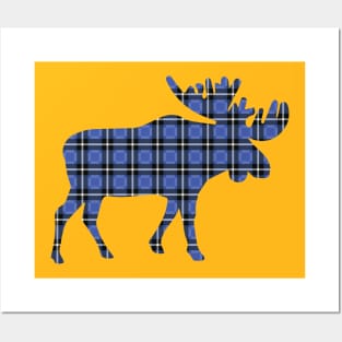 Blue Plaid Moose Posters and Art